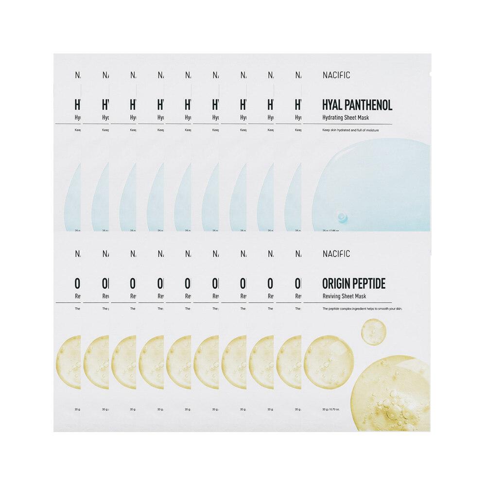 NACIFIC Sheet Mask Origin Peptide Reviving X10 Sheets + Hyal Panthenol Hydrating X10 Sheets