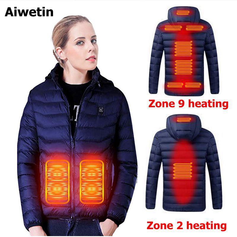 Buy Women 9 Area Heating Jackets Female Winter Warm Usb Heating Jackets Smart Thermostat Hooded