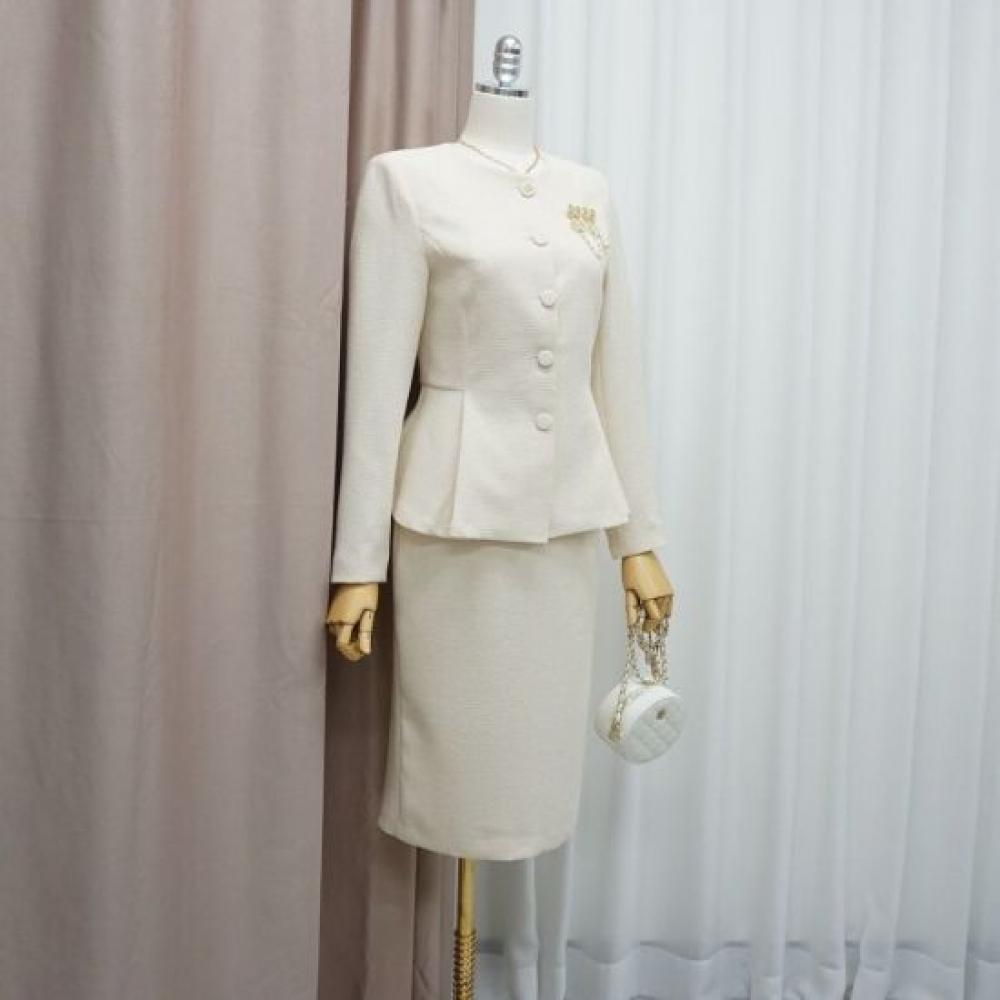 Style Latte Women S No Collar Peplum Jacket Skirt Two Piece Setup Suit