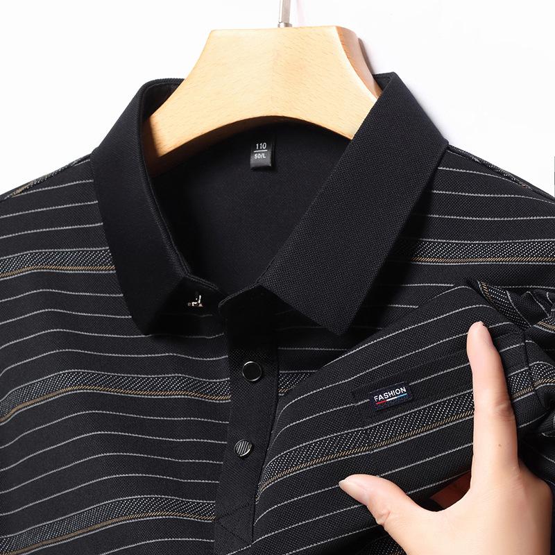 

Свободная футболка с длинными рукавами, мужская полосатая рубашка поло с настоящим карманом снизу 4XL