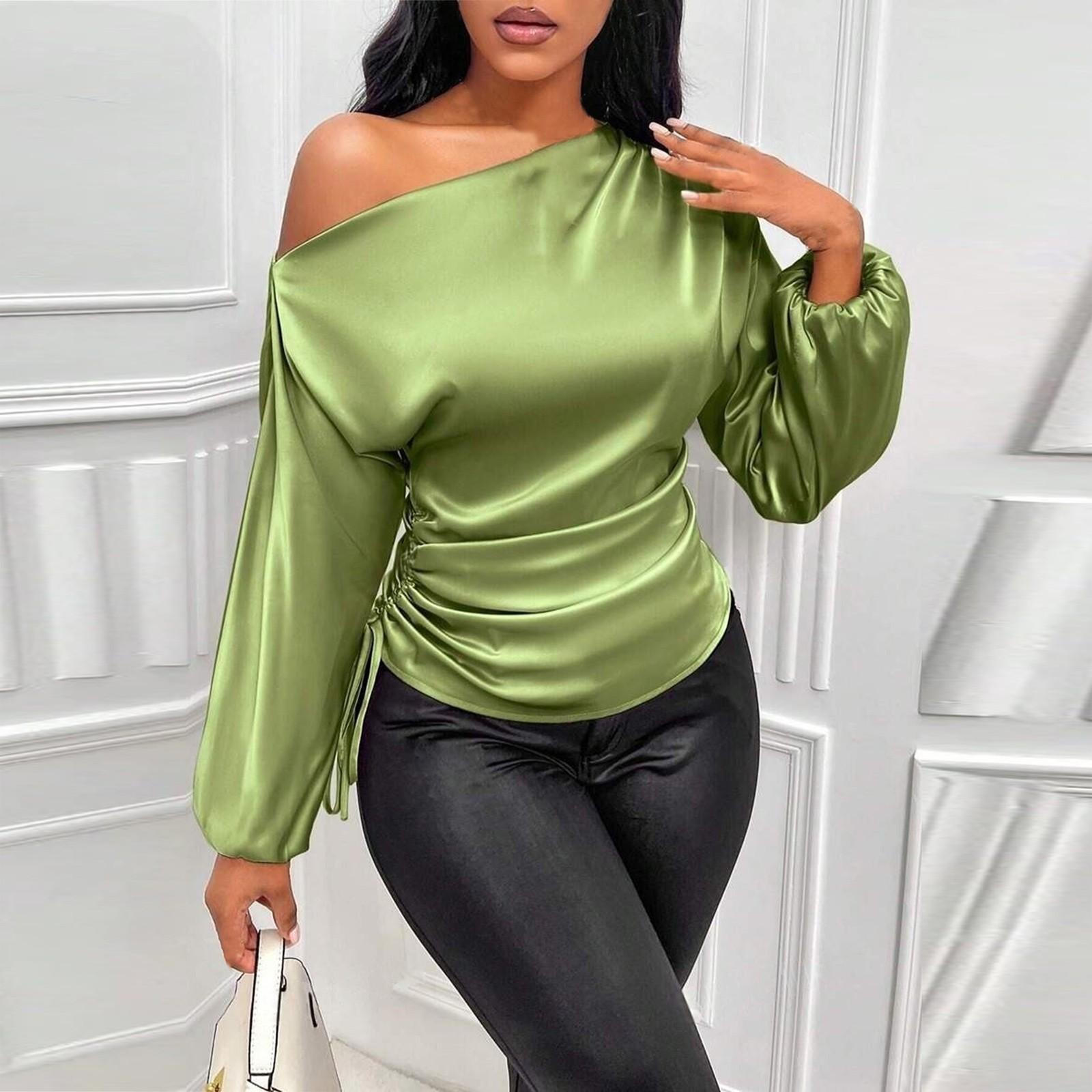 

Женская асимметричная рубашка с длинными рукавами и воротником S зелёный