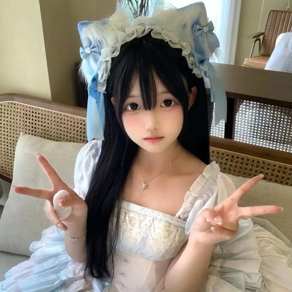 Kawaii Ruffled Headband Ribbon Bow Masquerade Headpiece Sweet Lolita Lace Headband for Women Girls