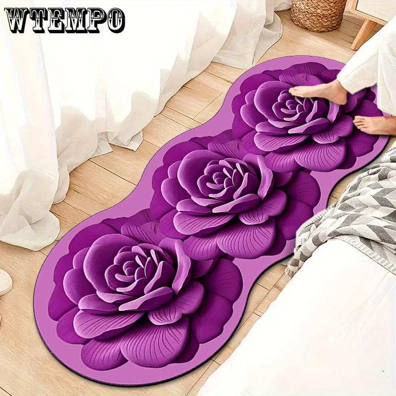 Unregelmäßiger 3D-Blumenteppich Verdickter Hautfreundlicher Bettvorleger Wohnzimmer Schmutzabweisende Bodenmatte