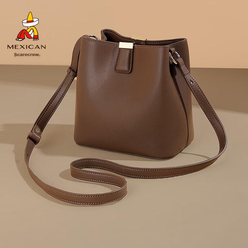 MEXICAN Women's Crossbody Bag, Handbag, Cowhide Shoulder Bag, Bucket Bag, Brown