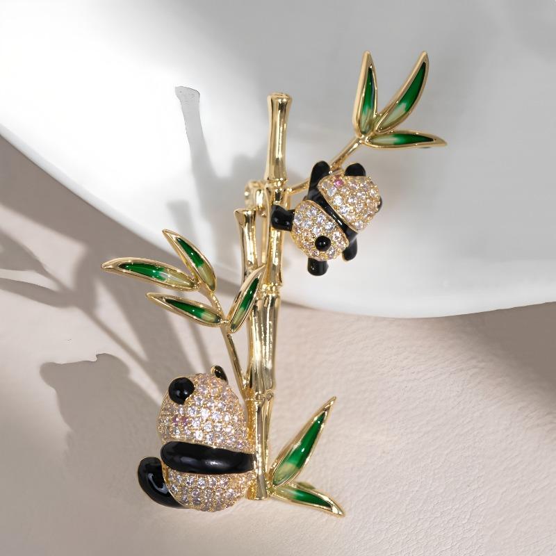 Panda Brooch, High-end Women's Chinese-style Bamboo Corsage, Light Luxury and Niche Design Sense Brooch