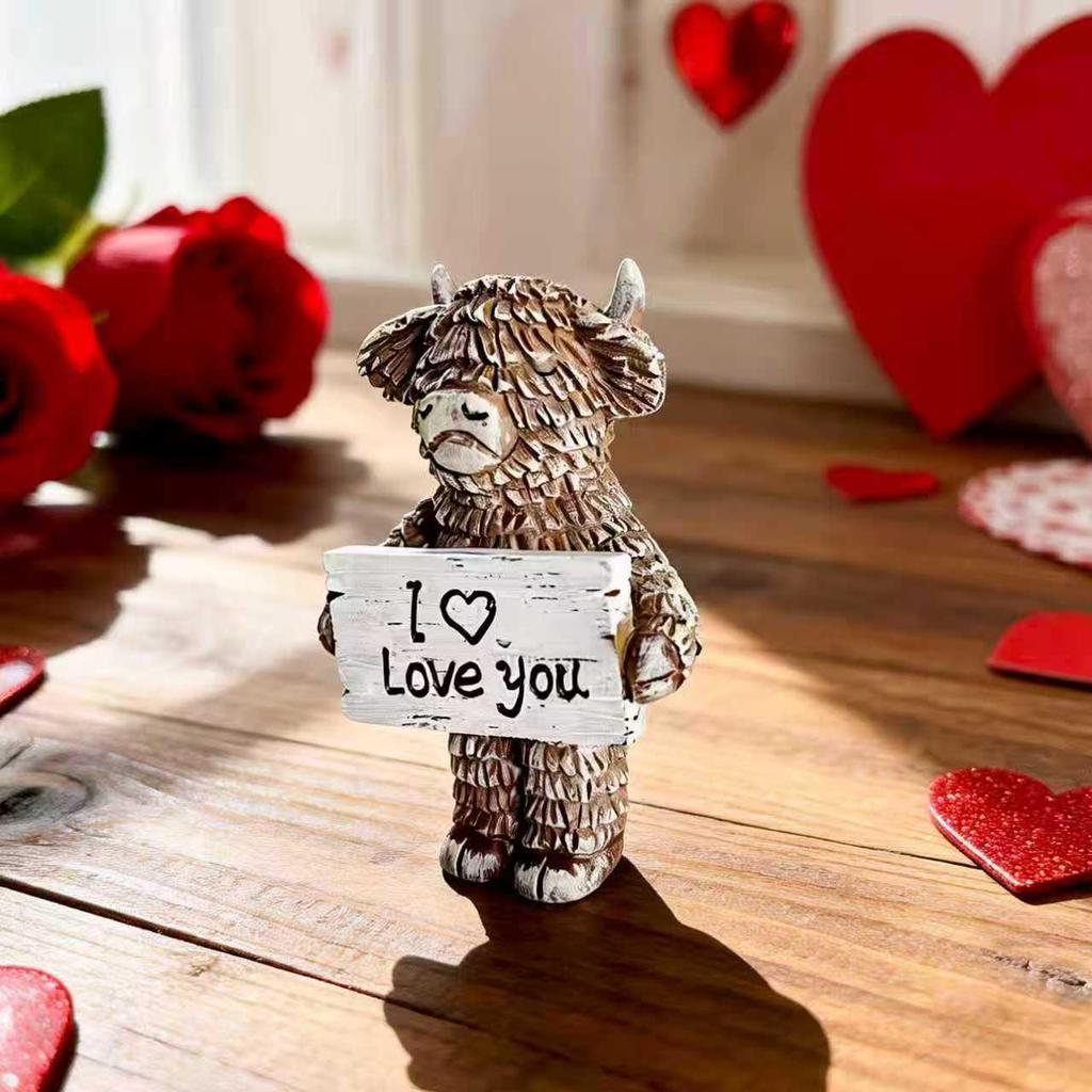 Creative Highland Cattle Resin Statue: Desktop Ornament & Valentine's Day Gift