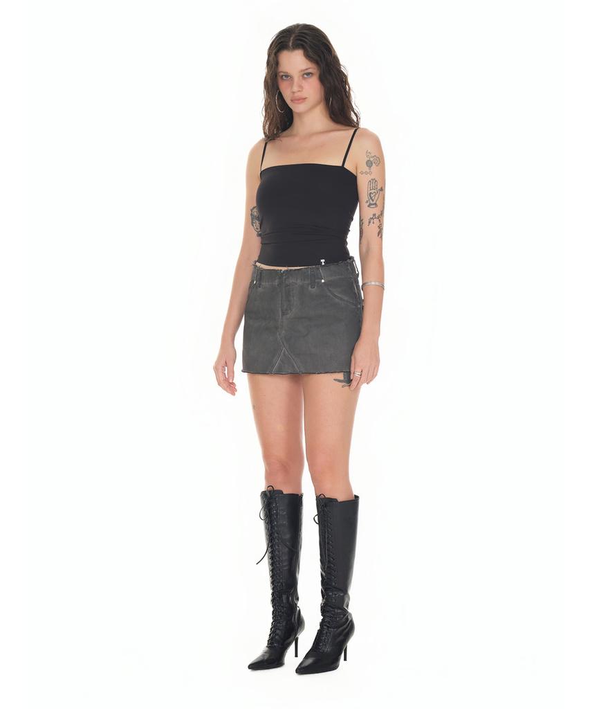 Too Much Tax Washed Cutoff Mini Skirt Charcoal
