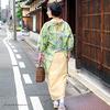 Kyoto Kimonomachi Long Apron "Green Blue Bouquet