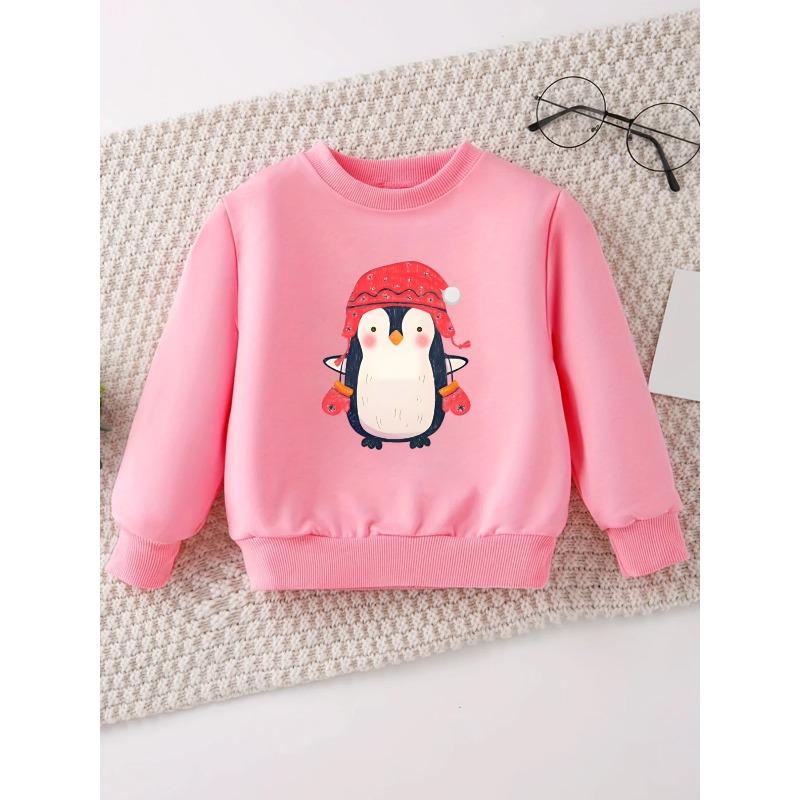 European sizes Adorable Penguin Print Design, a Comfortable And Easy Thin Sweatshirt with a Round Neck for Kids Aged 0-3, Perfect for Outdoor Wear