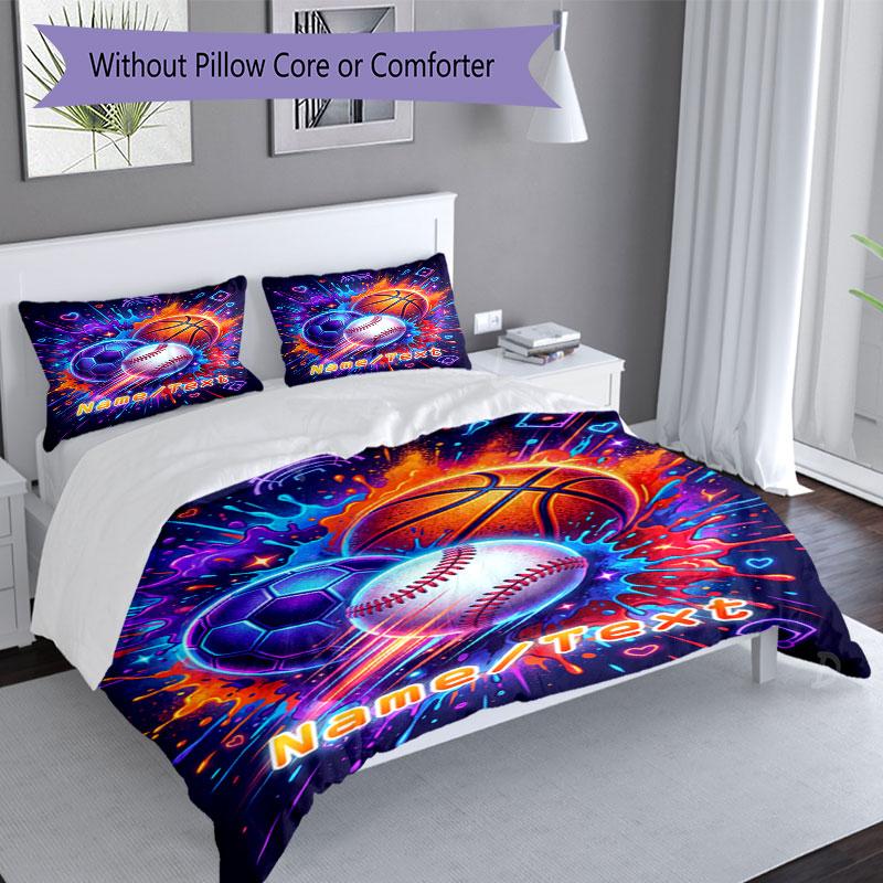 3PC Custom Name Sports Ball Celebration Bedding Set Printed Bedding Set Duvet Cover Closure Includes 1 Duvet Cover & 65 Pillowcases for Bedroom