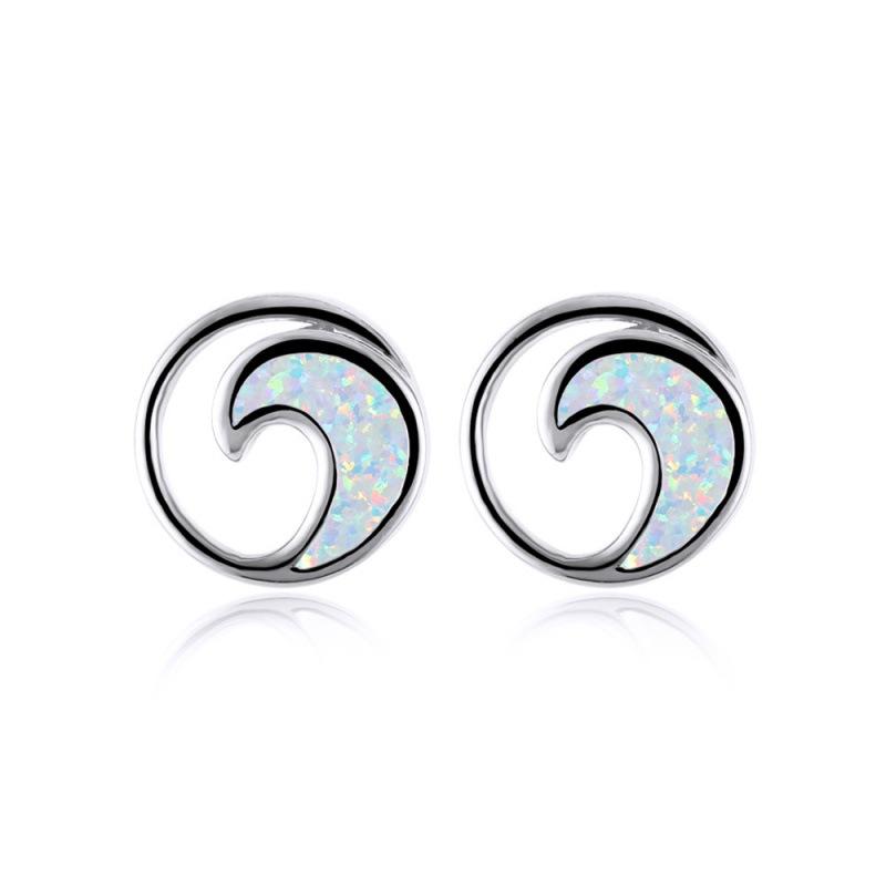 

Wish Fashion Ruili Style Gold Platinum Blue and White Opal Wave Circle Women s Versatile Earrings