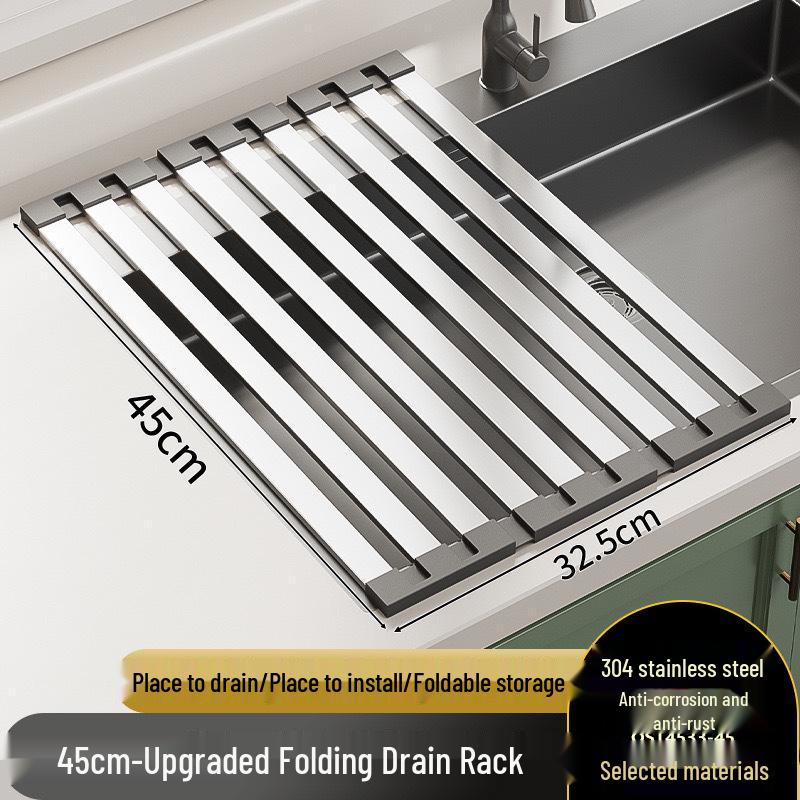 304 Stainless Steel Retractable Folding Kitchen Sink Dish Drainer Basket Rack