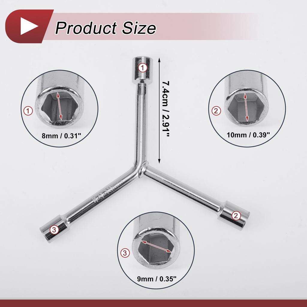 Motoforti Socket Wrench Spanner Socket Remover 7.4cm Carbon Steel Hexagon 8mm-19mm for Motorcycle Y Shaped 3 Way Wrench Sleeve