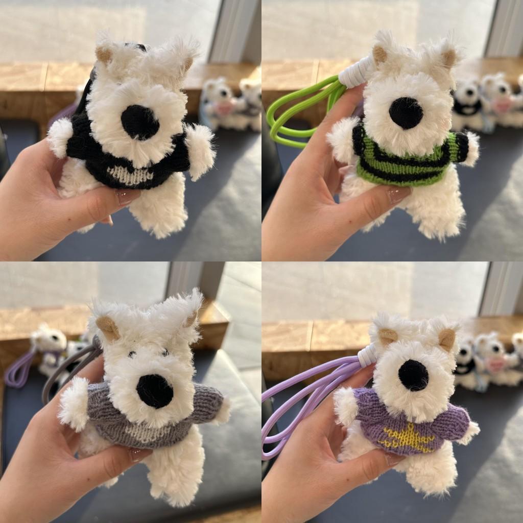 Highland West Plush Toy Dog Pendant Wearing Sweater With Heart Motif For Gift