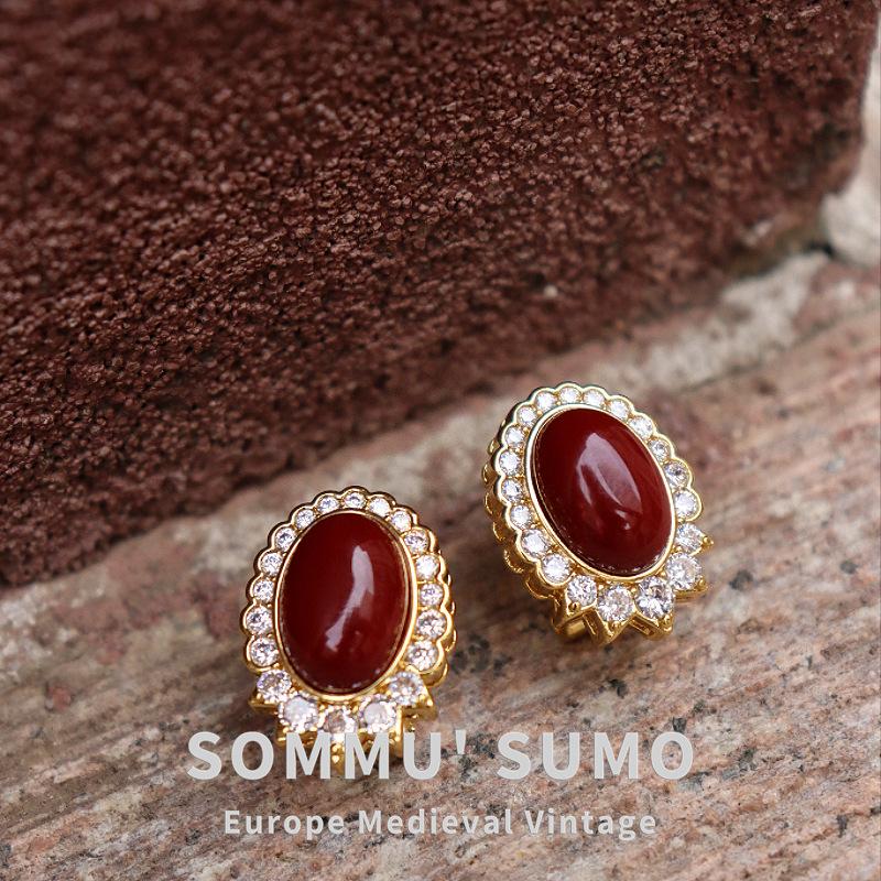 

Zircon Necklace Earrings Set Silver Set Optimized Synthetic Burnt Ruby Pigeon Blood Ruby