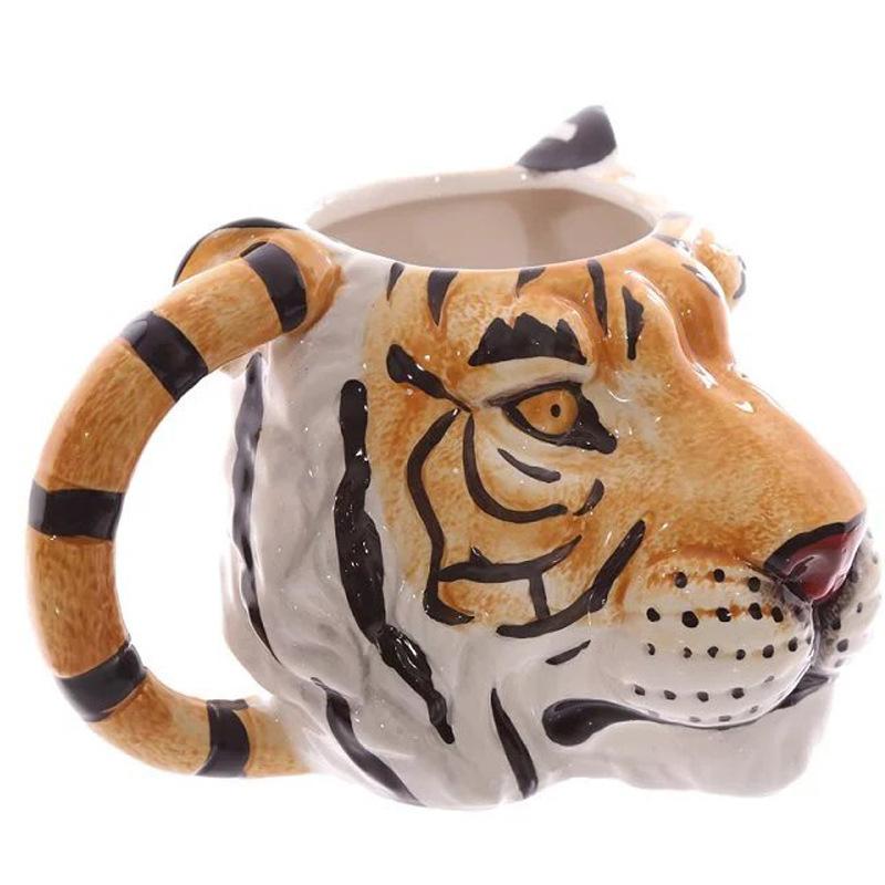 Whimsical Design Artificial Animal Ceramic Mug 3D Tiger Head Hand Painted Coffee Cup for Home Decor Ideal Gift for Xmas New Year
