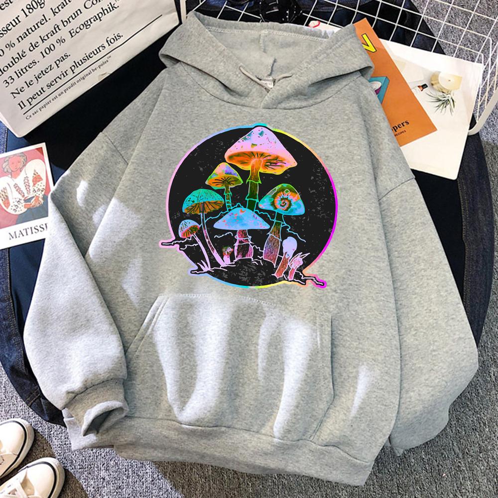 Garden of Shrooms Colorful Neon Print Unisex/Women Cotton Hoodie Casual Oversized Pullover Popular Sweatshirt Trend Unisex Clothing