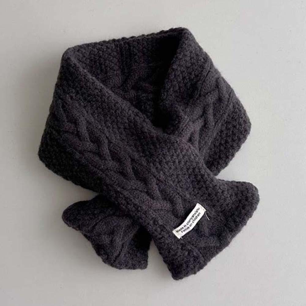 Solid Color Children Knitted Scarf Trendy Winter Cross Muffler Kids Woven Neckerchief  Outdoor