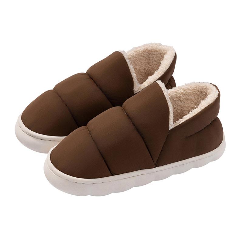 Cotton slippers autumn and winter bag with indoor home warmth and velvet thick bottom strap heel couple hair slippers