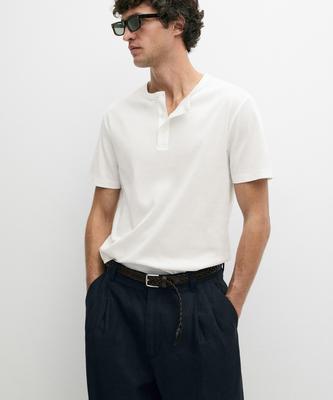 Masimodutti 100% Cotton Henley Neck T-Shirt