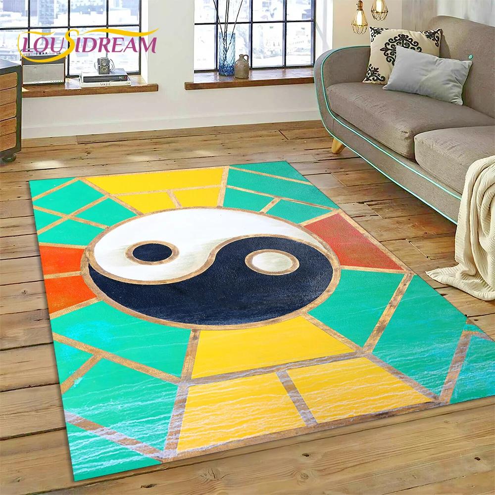 Tapis Nature Yin Yang chinois Tai Chi Bagua pour chambre à coucher, salon, décoration de canapé, jeu d'enfant, grand tapis de sol décoratif