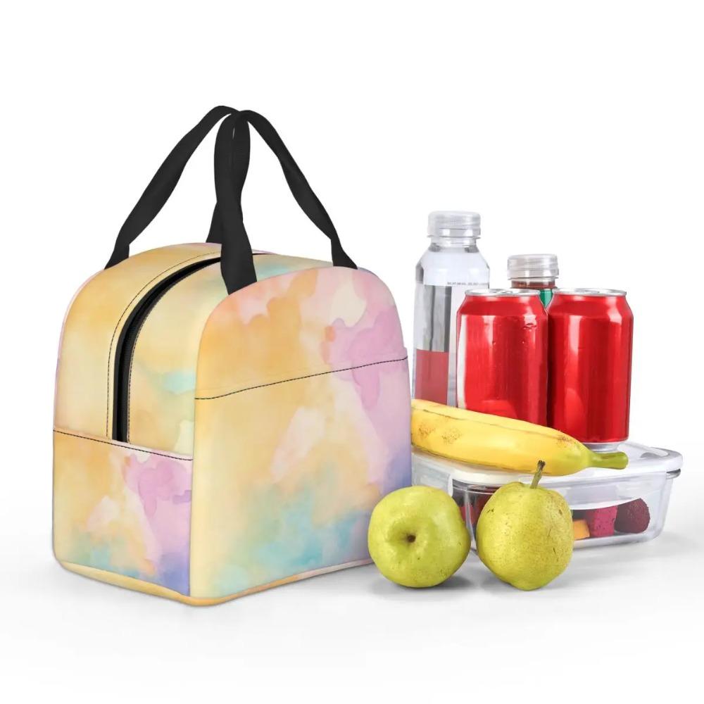 Blunt Color Mist Watercolor Pattern Insulated Lunch Bag for Women Children Leakproof Food Boxes Thermal Lunch Box Tote