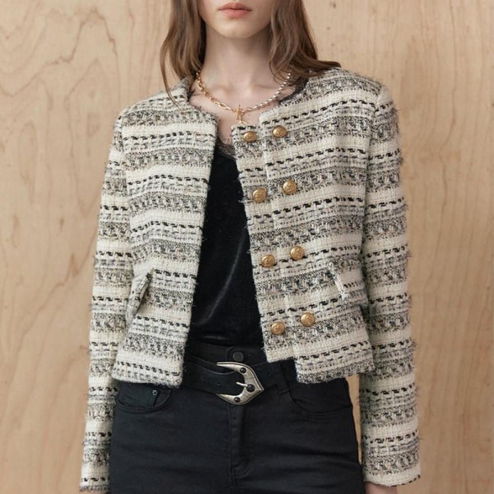 

Maxza Gold Button Glitter Mix Crop Tweed Jacket Zc11qj009on Ivory/FREE
