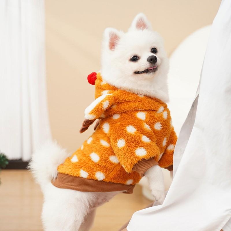 Pet Christmas Costume Deer Print Hooded Warm Outfit Medium Dogs Cats Winter