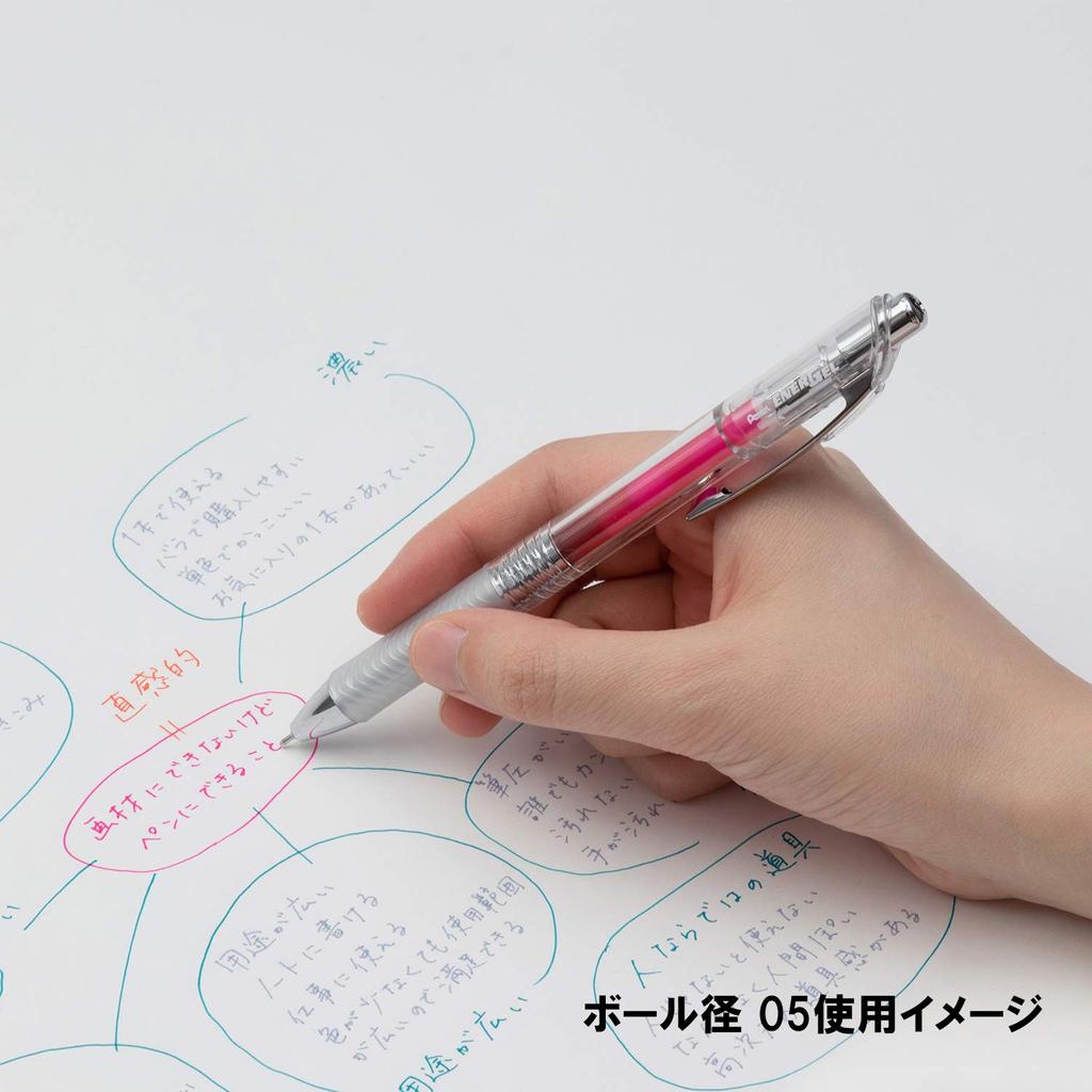 Pentel Gel Ink Ballpoint EnerGel Clear 10 Colors Pen, Infree, 0.5mm, Barrel, BLN75TL-10,