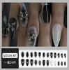 24Pcs Black & White Ombre Almond Press On Nails with Silver Bow & Star Charms, Cool Y2K Spicy Girl Fake Nails with Glue