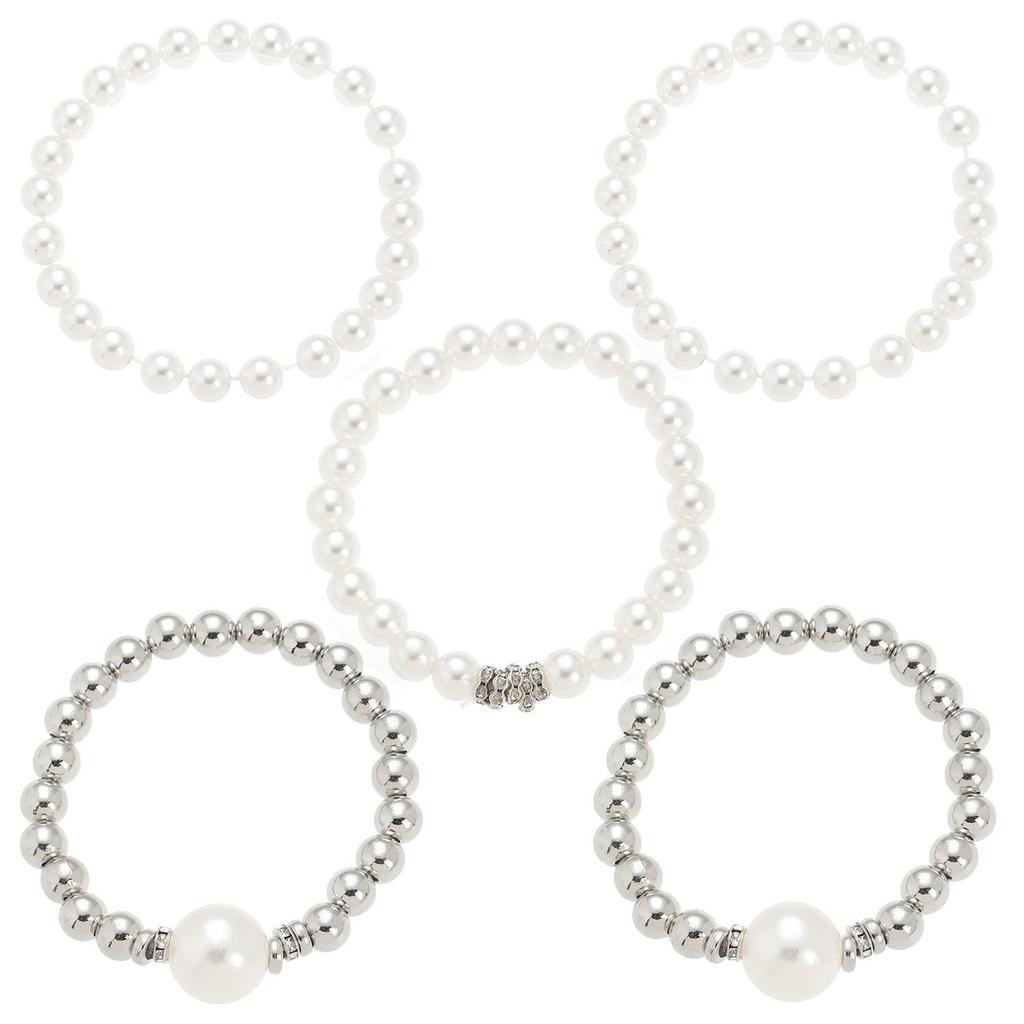Exaggerated Layered Pearl Bead Bracelet Set for Women