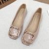 Fashion Women's Fashion Flat Shoes Spring New Square Head Shallow Mouth Metal Buckle Soft Sole Anti-slip Wear-resistant Single Shoes
