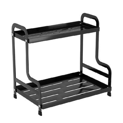 Black Iron Spices Holder Stylish Double Tiers Rack for Kitchen and Bathroom Organization Metal Cups Storage Shelf