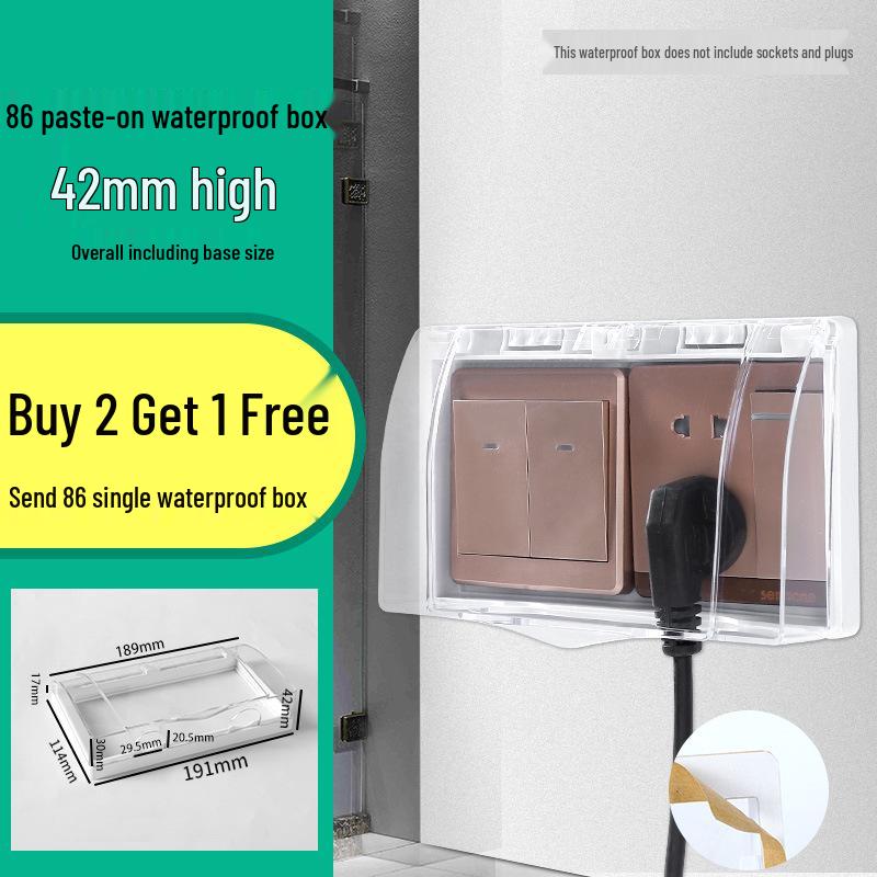 86 Type Waterproof Bathroom Socket Cover - Adhesive Splashproof Protective Box