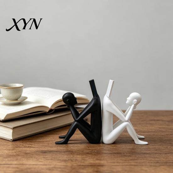 Nordic Style Decoration 3D Printed Reading Man Statue, Abstract Book Head Sculpture, Desktop Phone Stand Creative Desk Decor, Holder for Home