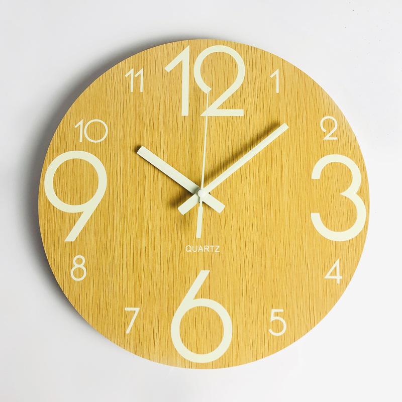 Silent Luminous MDF Wood Wall Clock with Fluorescent Wood Grain Finish
