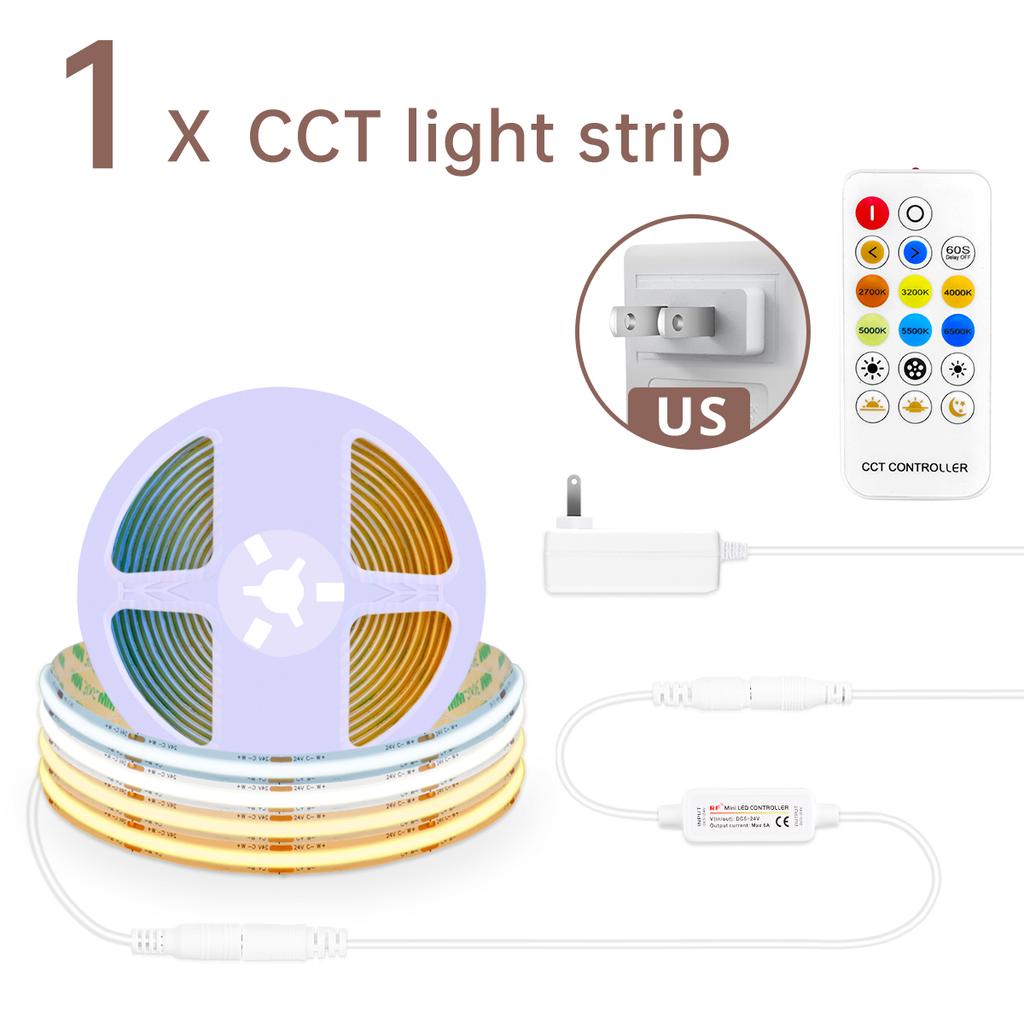 Dual Colors CCT COB LED Strip Light 5M 10M 2700K To 6500K Changeable Light Tape DC 24V 576LEDs/M With Dimmable Remote Controller