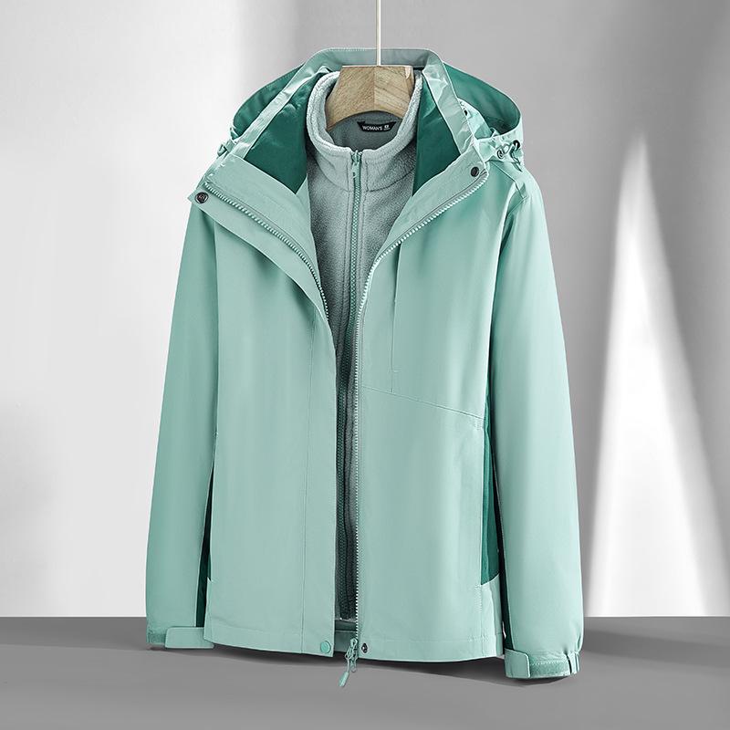 Autumn & Winter 3-in-1 Couple's Fleece-Lined Jacket Set: Detachable, Thickened Outdoor Mountaineering Coat for Men & Women