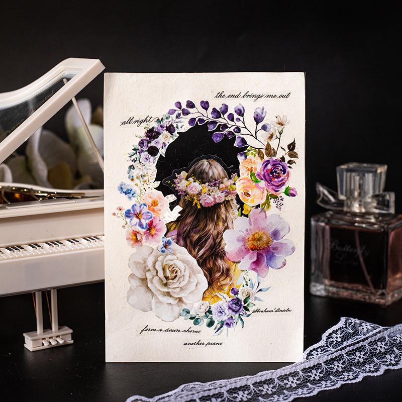 2 Rolls PET Tape Flower Wreath Pattern Tape Creative Handmade Account Landscape Collage Material DIY Greeting Card Decoration