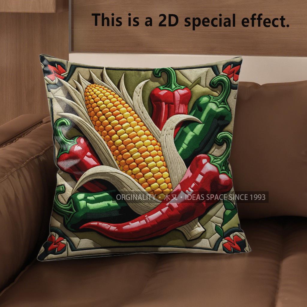 2D Vintage Farm Vegetables Corn Chili Throw Pillow Covers** Pattern Cushion Cover Suitable For Sofa Bedroom Car Pillow Cover