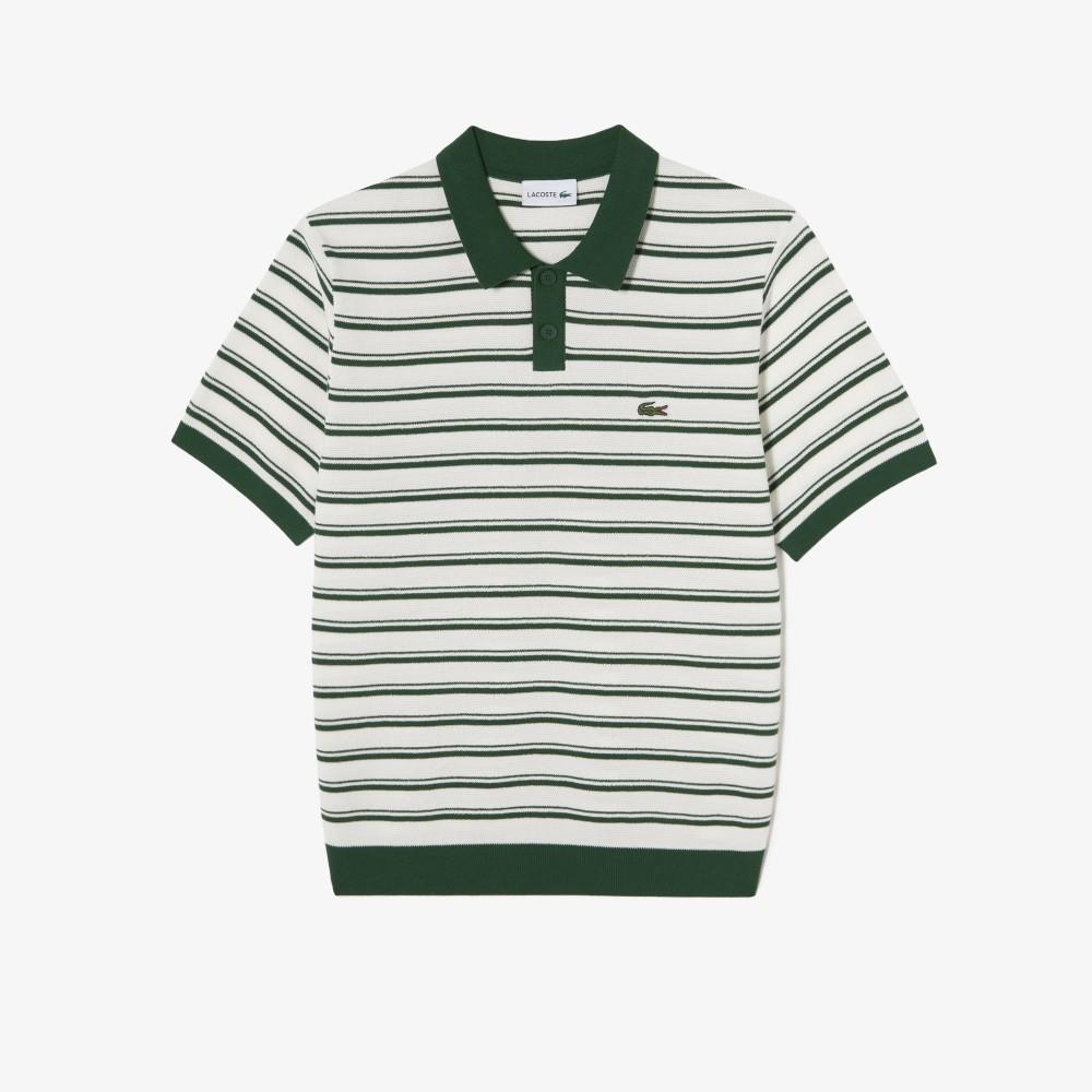 [lacoste] Men's Multi-Stripe Bouclé Mix Short-Sleeve Sweater Polo Shirt PH578E-56G132
