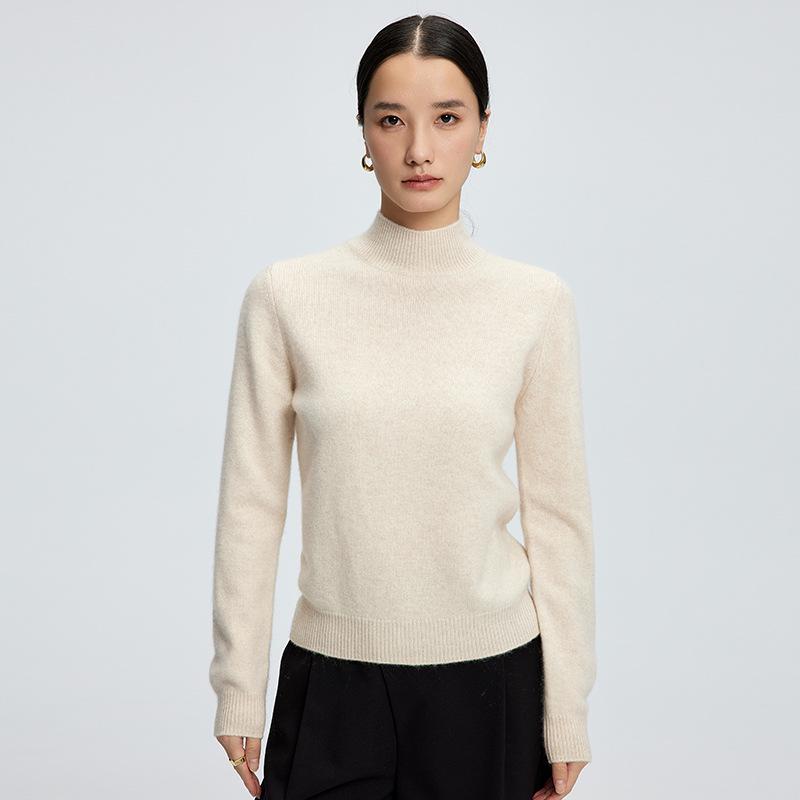 Women's Cashmere Soft Knit Half-High Neck Sweater - Fluffy Solid Color Base Layer for Autumn/Winter