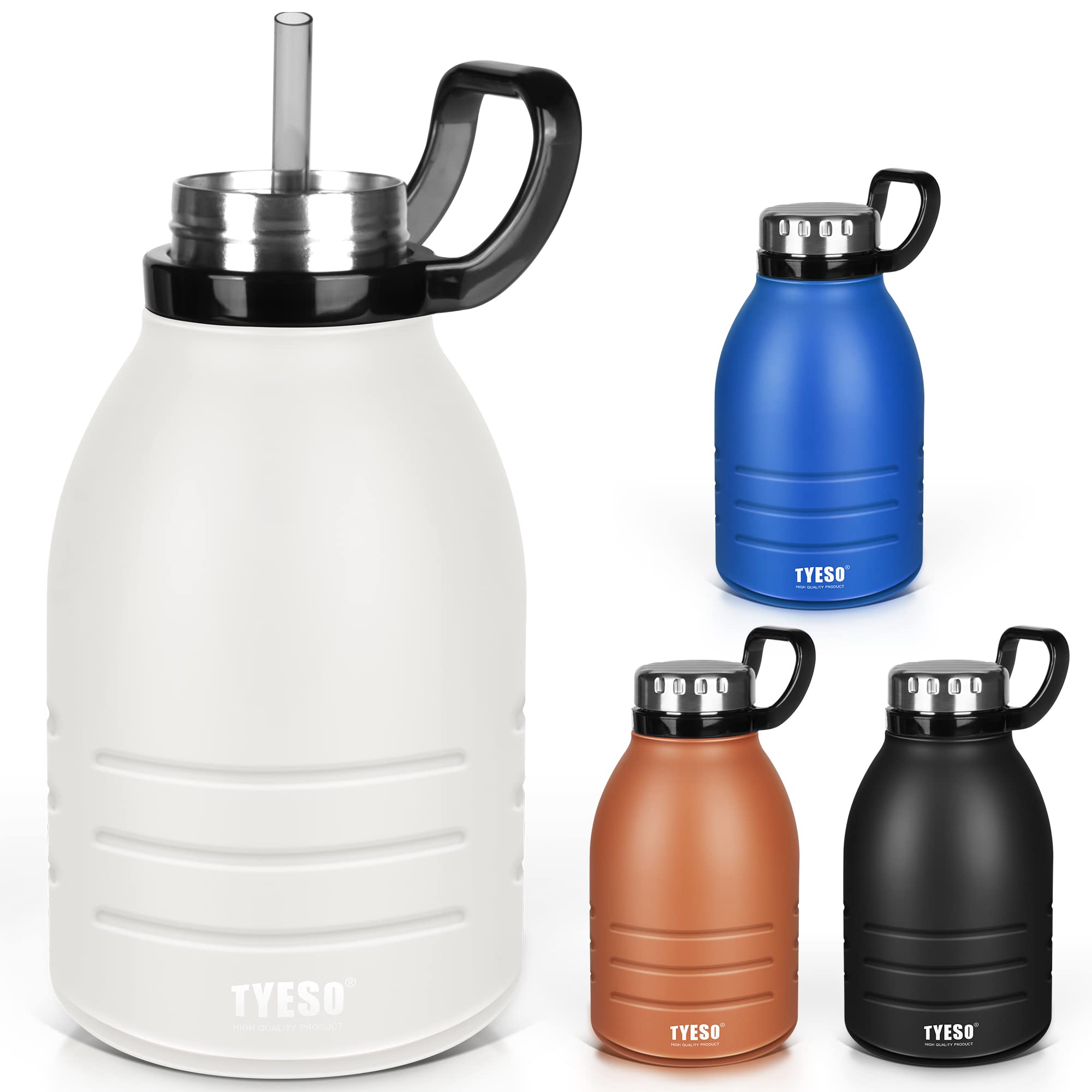 

TYESO Stainless Steel Water Sports Direct Easy to with Large with Carry Handle Bottle, Bottle, 1.5L, Drinking, Insulated, Clean, Straw, Capacity, белый