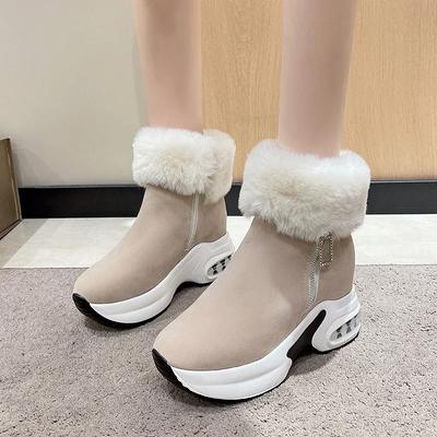 Sapatos da Moda Feminina Moda Zíper Lateral Botas Femininas Inverno Pelúcia Lã para Aquecimento Sólido Cano Curto Plataforma Tamanho Grande Botas de Neve