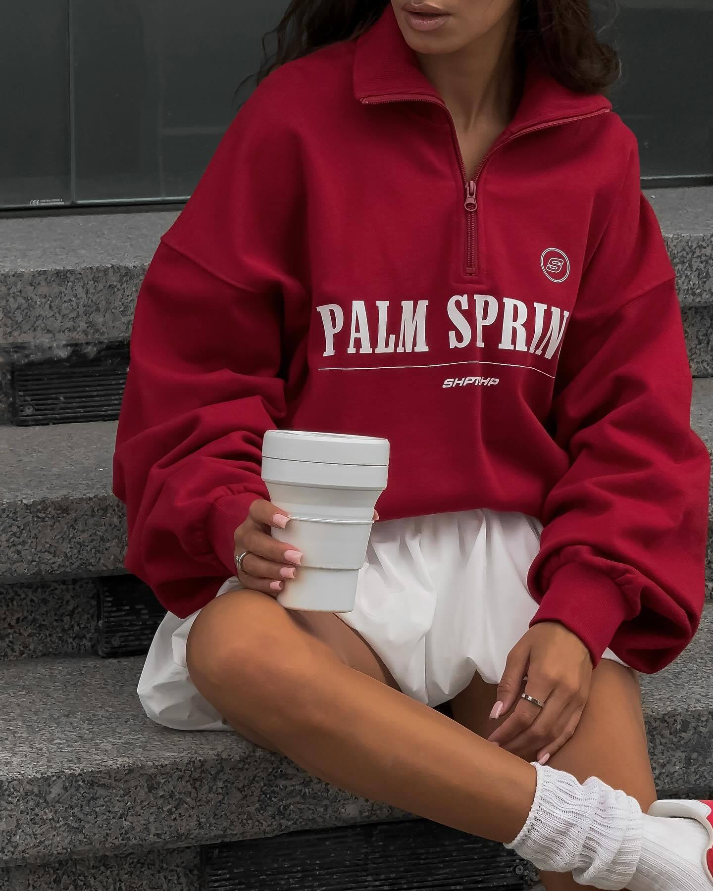 

Winter Stylish High-Neck Letter Print Zipper Sweatshirt for Women Small червоний