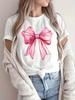 Womens Casual Short Sleeve TShirt with Elegant Pink Bow Graphic Print Summer Short Sleeved Harajuku Streetwear Tops Tees