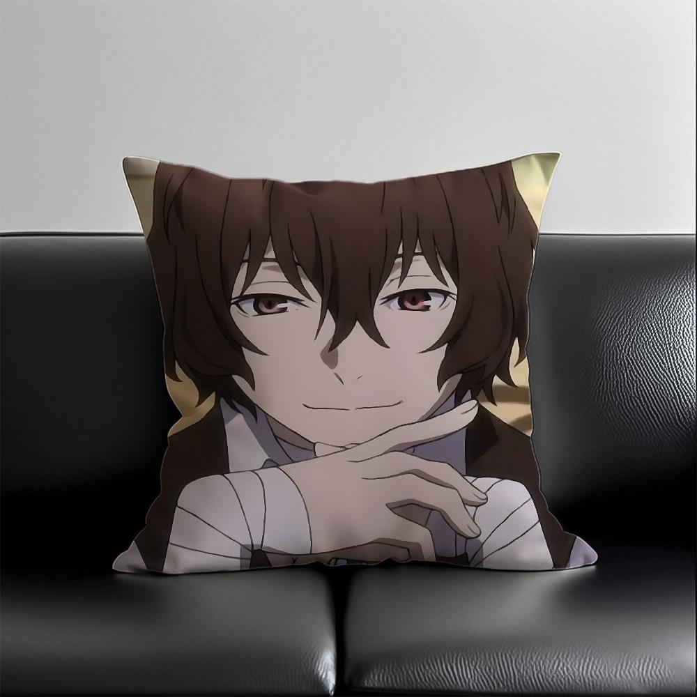 B-Bungo Stray Dogs Pillow Case Anti-Dustmite Pillowcase Invisible Zipper Silky Short Plush Sofa Cushion Cover