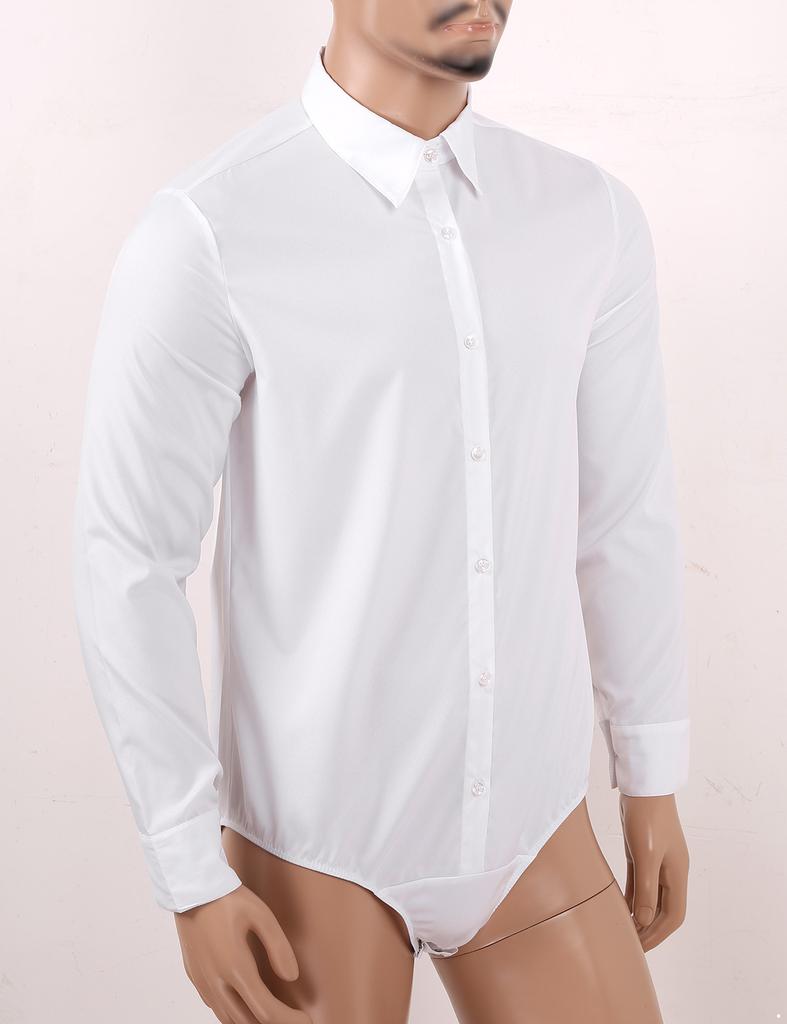 Men‘s One-Piece Casual Bodysuit: Turn-Down Collar Long Sleeve Button Down Solid Color Shirt Top for Daily Wear
