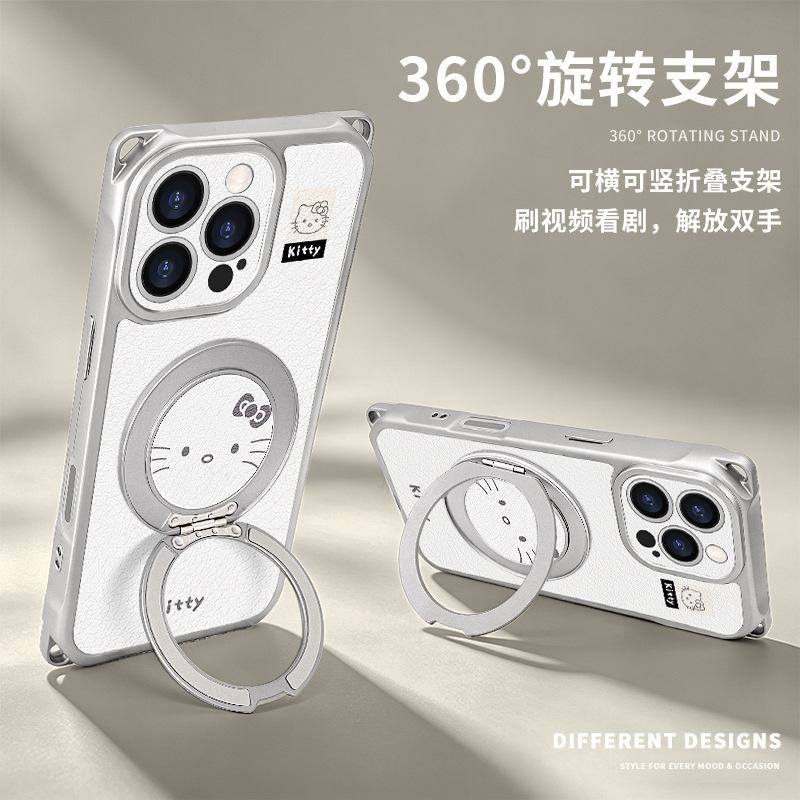 Applicable to 17promax iPhone case 15 four-corner lanyard iphone16 crossbody 14 cat rotating bracket 13