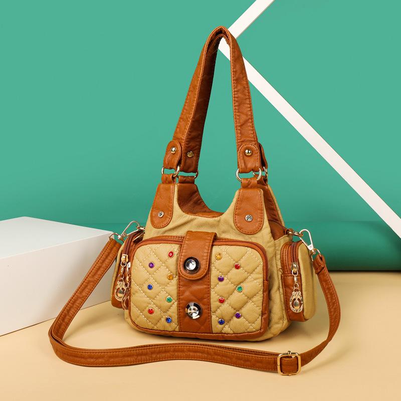 European and American Trendy Women's Shoulder Bags  Fashionable Color Diamond Contrasting Colors for Women Underarm Bags Big Rhinestones for Women